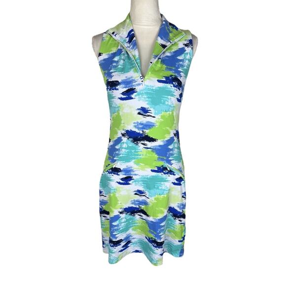 IBKUL Matilda Mock Neck Partial Zip Sleeveless Jade Golf Tennis Dress Size XS - Picture 3 of 10